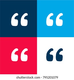 Quotation Marks Four Color Material And Minimal Icon Logo Set In Red And Blue