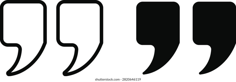Quotation Marks Icon Set. Double Quote Signs, Review Testimonial Blockquote, and Citation Inverted Commas in Outline and Solid Filled Styles