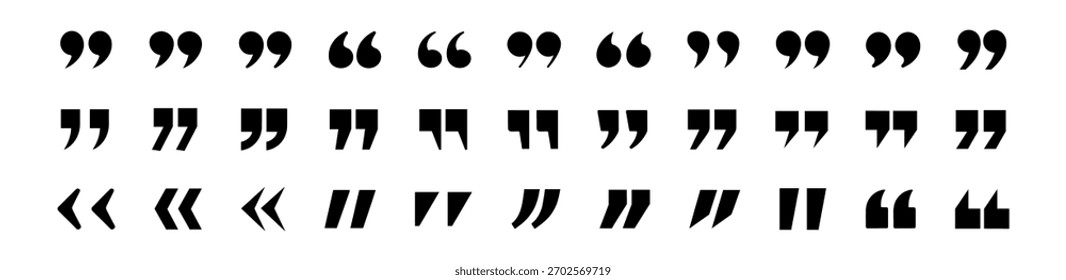 Quotation marks icon set vector collection black symbol illustration on transparent background