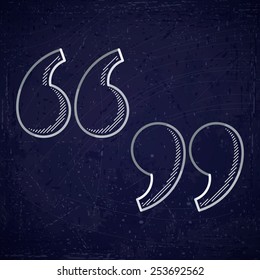 Quotation marks line vector illustration. Blue grunge background texture