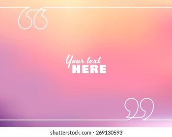 Quotation marks linear frame. Vector blurred sunset background. Place for your text