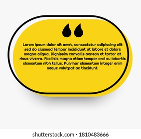 Quotation marks and Quotebox speech bubble banner vector template with yellow color and black outline, geometric illustration for comment, dialog, paragraph or business.