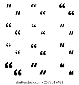 Quotation marks set. Abstract vector icons. Black symbol shapes. Minimal punctuation design.