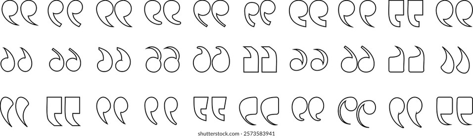 Quotation marks set, single and double quote marks, diverse styles, typographic symbols, isolated icons, punctuation marks vector art, perfect for graphic design, editorial, publishing projects