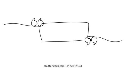 Quotation marks with space for text in a continuous one-stroke pattern. One continuous line of paw prints. Vector illustration