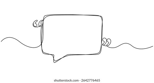 Quotation marks with space for text in a continuous one-stroke pattern. One continuous line of paw prints. Vector illustration, Quote frame. Continuous black lines with with quotation marks speech
