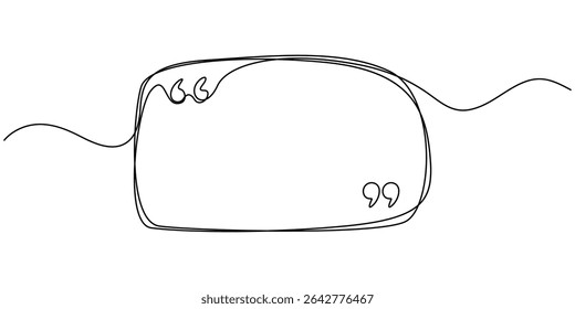 Quotation marks with space for text in a continuous one-stroke pattern. One continuous line of paw prints. Vector illustration, Quote frame. Continuous black lines with with quotation marks speech