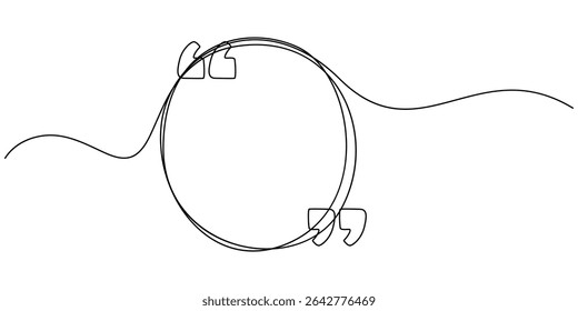 Quotation marks with space for text in a continuous one-stroke pattern. One continuous line of paw prints. Vector illustration, Quote frame. Continuous black lines with with quotation marks speech