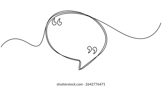 Quotation marks with space for text in a continuous one-stroke pattern. One continuous line of paw prints. Vector illustration, Quote frame. Continuous black lines with with quotation marks speech