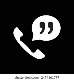 quotation marks, speach bubble, handset icon, phone or telephone, vector illustration 