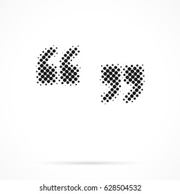 Quotation marks symbol in halftone. Dotted illustration isolated on a white background.
Vector illustration.