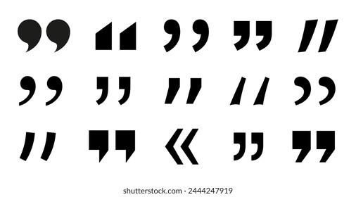 Quotation marks vector collection. Black quotes icon. Speech mark symbol. Quote graphic design collection with double comma for comment or punctuation mark. Vector illustration