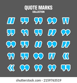 Quotation marks vector collection. Blue quotes icon. Colorful stickers collection. Speech mark symbol.