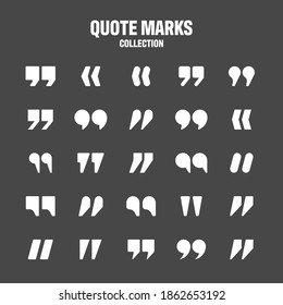 Quotation marks vector collection. White quotes icon. Speech mark symbol.