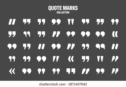 Quotation marks vector collection. White quotes icon. Speech mark symbol.