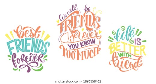 Cita sobre amigos. Feliz frase del Día de la Amistad. Elementos de diseño de vectores para camisetas, bolsas, carteles, tarjetas, pegatinas y tarjetas.