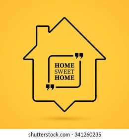 Quote about home in house outline on yellow background.