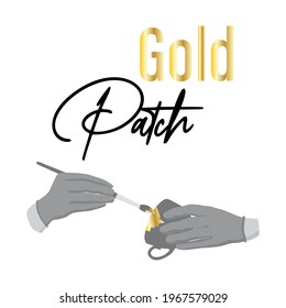 Quote about kintsugi, philosophy of kintsugi. Imperfection of the world and gold patches. Old traditional hobby for reuse dishes. Hands with a brush and a cup, the work of a master
