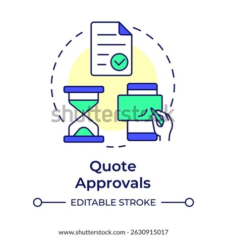 Quote approvals multi color concept icon. Workflow automation. Pricing strategy. Checkmark, regulation. Round shape line illustration. Abstract idea. Graphic design. Easy to use in infographic