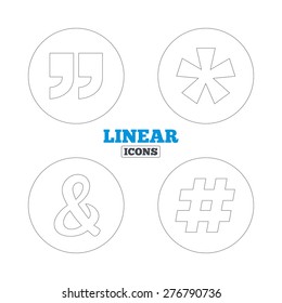 Iconos de las notas al pie del asterisco. Etiquetar los medios sociales y amasar símbolos. Programación del operador lógico AND signo. Iconos web de esquema lineal. Vector