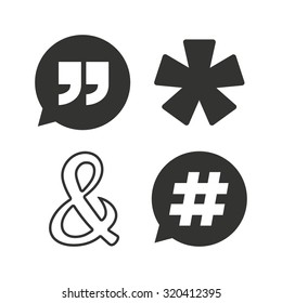 icons hashtag footnote asterisk quote hash mark vector programming ampersand operator logical speech bubble symbols flat social
