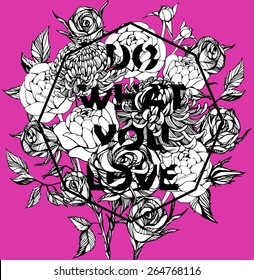 Quote Background with beautiful flowers. Typography background. Decorative floral elements