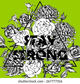 Quote Background with beautiful flowers. Typography background. Decorative floral elements