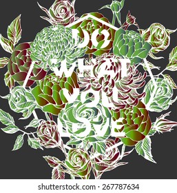 Quote Background with beautiful flowers. Typography background. Decorative floral elements