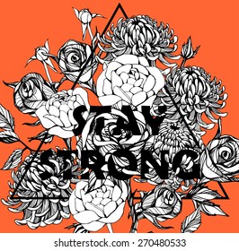 Quote Background with beautiful flowers. Typography background. Decorative floral elements