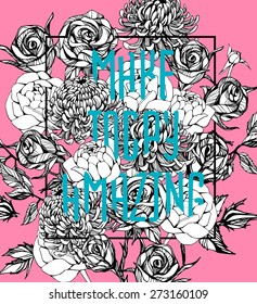 Quote Background with beautiful flowers. Typography background. Decorative floral elements