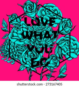 Quote Background with beautiful flowers. Typography background. Decorative floral elements