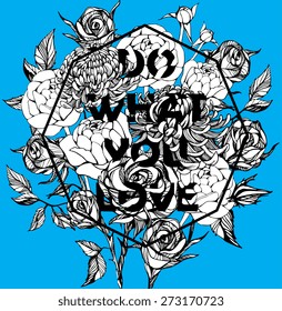 Quote Background with beautiful flowers. Typography background. Decorative floral elements
