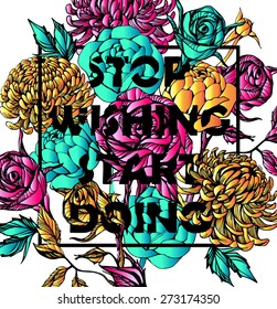 Quote Background with beautiful flowers. Typography background. Decorative floral elements
