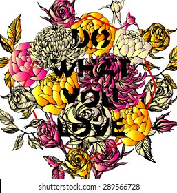 Quote Background with beautiful flowers. Typography background. Decorative floral elements