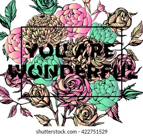 Quote Background with beautiful flowers. Typography background. Decorative floral elements