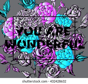 Quote Background with beautiful flowers. Typography background. Decorative floral elements