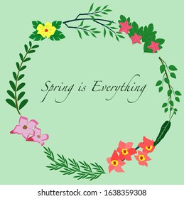 Quote background with cute twig decorative flowers. Cartoon flat illustration. Flat vector