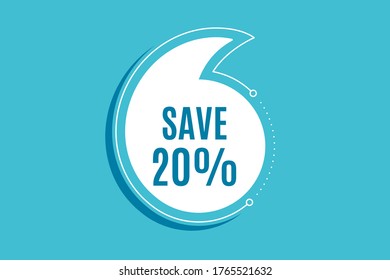 Quote banner with text. Save 20% off. Sale Discount offer price sign. Special offer symbol. Texting quote template. Creative quotation marks design. Repetition statement. Vector