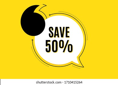 Quote banner with text. Save 50% off. Sale Discount offer price sign. Special offer symbol. Texting quote template. Creative quotation marks design. Repetition statement. Vector