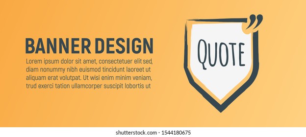 Quote Blank Banner. Icon and Label on Orange Background in Box. Template for Note, Message, Comment and Web. Simple Vector Illustration.