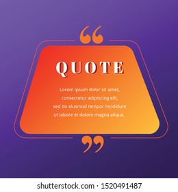 Quote blank frame vector template. Red and orange gradient speech bubble. Quotation, citation text box design. Trapezium with rounded edges empty textbox background for message, comment, note