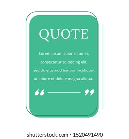 Quote blank frame vector template. Green speech bubble. Quotation, citation text box design. Rectangle with rounded edges empty textbox background for message, comment, note
