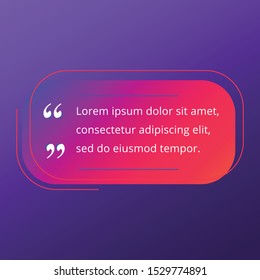 Quote blank frame vector template. Blue, purple and pink gradient speech bubble. Quotation, citation text box design. Rectangle with rounded edges empty textbox background for message, comment, note