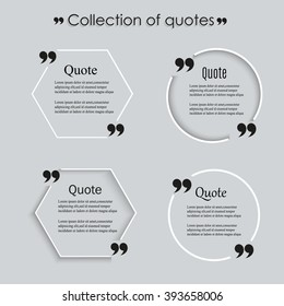 Quote blank template. Quote bubble. Empty template. Circle business card template, paper sheet, information, text. Print design. Quote form. Template vector set
