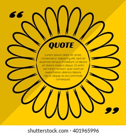Quote blank template with chamomile silhouette. Quote form in yellow and black colors. 