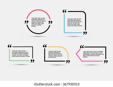 Quote blank template.  Vector eps 10 set. Empty quote bubble.  Quote form. Quote citation blank template. Blank template with print information design quotes. Color  quote bubble.