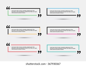 Quote blank template.  Vector eps 10 set. Empty quote bubble.  Quote form. Quote citation blank template. Blank template with print information design quotes. Color  quote bubble.