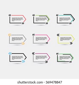Quote blank template.  Template vector eps 10 set. Empty quote bubble.  Quote form. Quote citation blank template. Blank template with print information design quotes. Color  quote bubble.