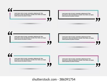Quote blank template.  Template vector eps 10 set. Empty quote bubble.  Quote form. Quote citation blank template. Blank template with print information design quotes. Color  quote bubble.
