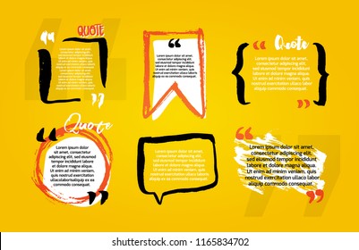 Quote Blanks With Text Bubble With Commas. Vector Set Of Templates For Note, Message, Comment. Hand Drawn With Brush Dialog Box.